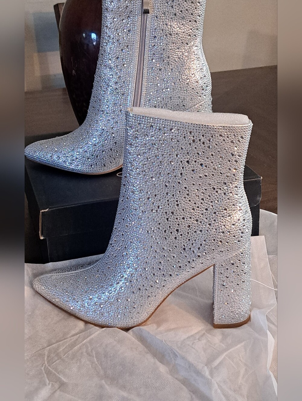 Sparkling Silver Women's High Heel Ankle Boots